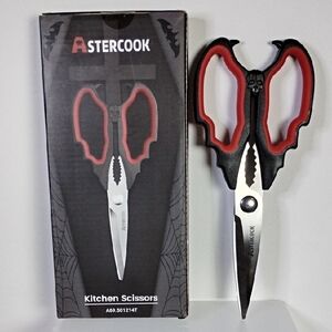 Astercook Skull Bat Wings Red and Black Kitchen Scissors Horror Goth Decor